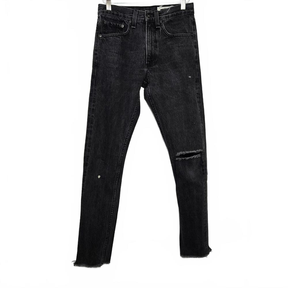 Rag & Bone Jeans Mid Rise Skinny Women's 24 Cotton Black Stone Raw Hem USA